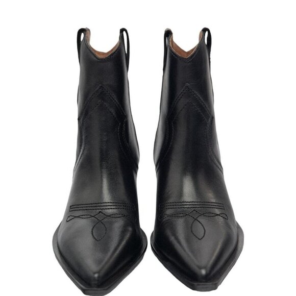 ZARA LEATHER COWBOY ANKLE BOOTS WITH SHORT LEG BLACK SIZE 6 | 1121/010 - Picture 1 of 4